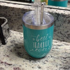Teal Insulated Tumbler with Straw - Best Teacher Ever
